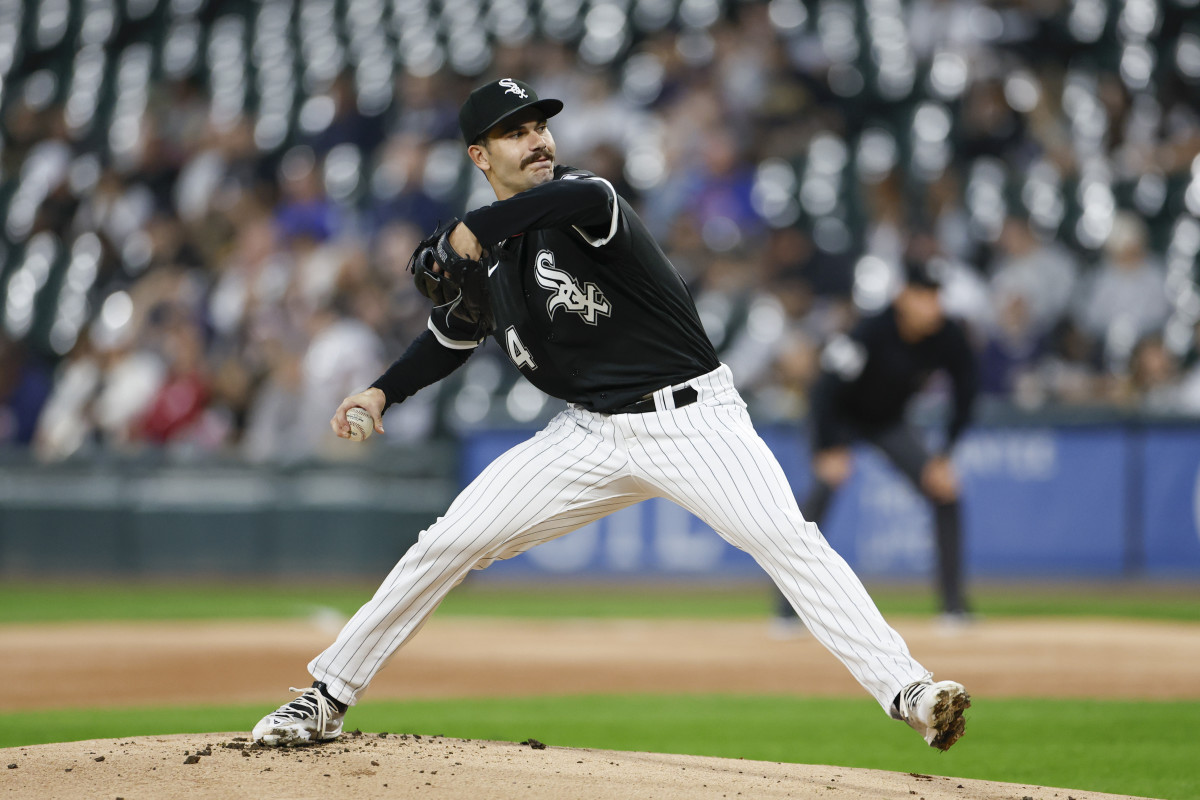 Sep 29, 2023; Chicago, Illinois, USA; Chicago White Sox starting pitcher Dylan Cease (84) delivers a pitch against the San Diego Padres during the first inning at Guaranteed Rate Field. Mandatory Credit: Kamil Krzaczynski-USA TODAY Sports