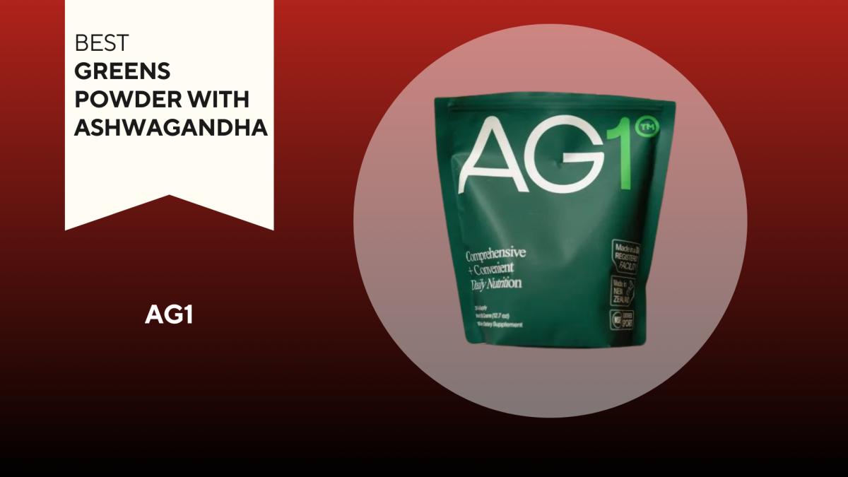 A packet of AG1 against a red background