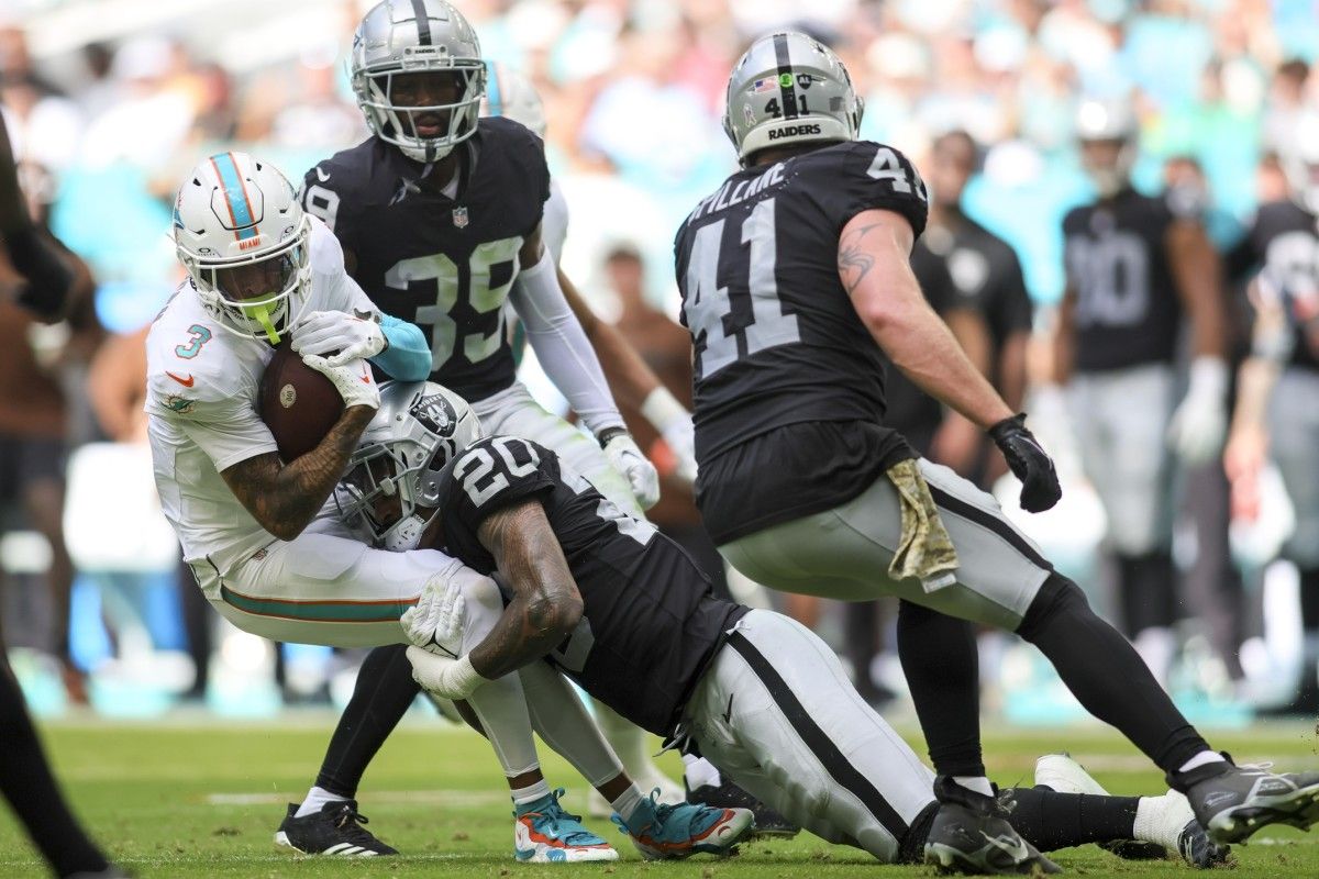 Las Vegas Raiders safety Isaiah Pola-Mao had a day against the Miami Dolphins.