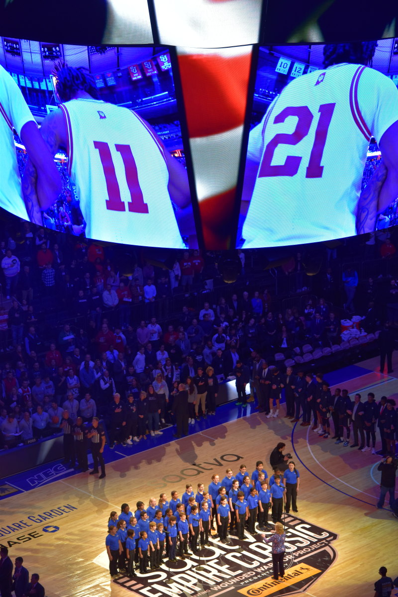 The National Anthem performed by ChildrenSong of NJ before the start of the Indiana vs. UConn game. ChildrenSong of NJ is a non-profit community chorus program based in Haddonfield, NJ.