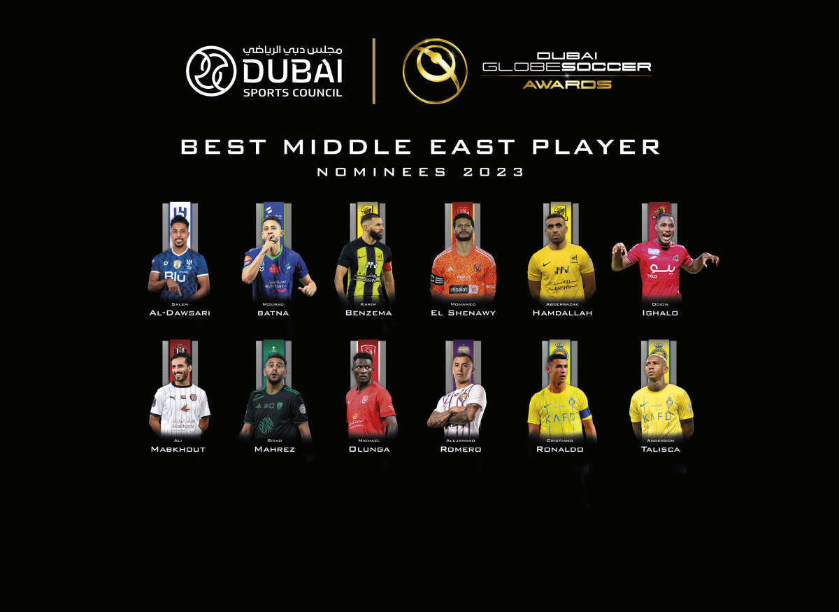 A list of all 12 nominees for the 2023 Best Middle East Player prize at the 2023 Globe Soccer Awards