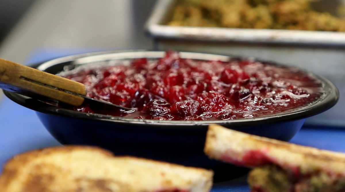 A bowl of homemade cranberry sauce