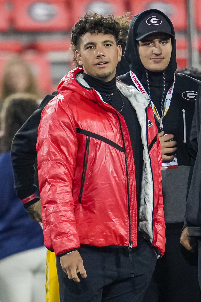 Nov 11, 2023; Athens, Georgia, USA; Buford High School quarterback Dylan Raiola on the sideline prior to the game between the Georgia Bulldogs against the Mississippi Rebels at Sanford Stadium. (Dale Zanine / USA TODAY Sports).