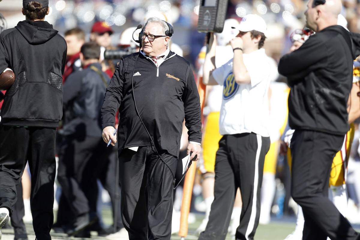 Nov 18, 2023; Oxford, Mississippi, USA; Louisiana Monroe Warhawks head coach Terry Bowden looks on during the second half against the Mississippi Rebels at Vaught-Hemingway Stadium. Mandatory Credit: Petre Thomas-USA TODAY Sports