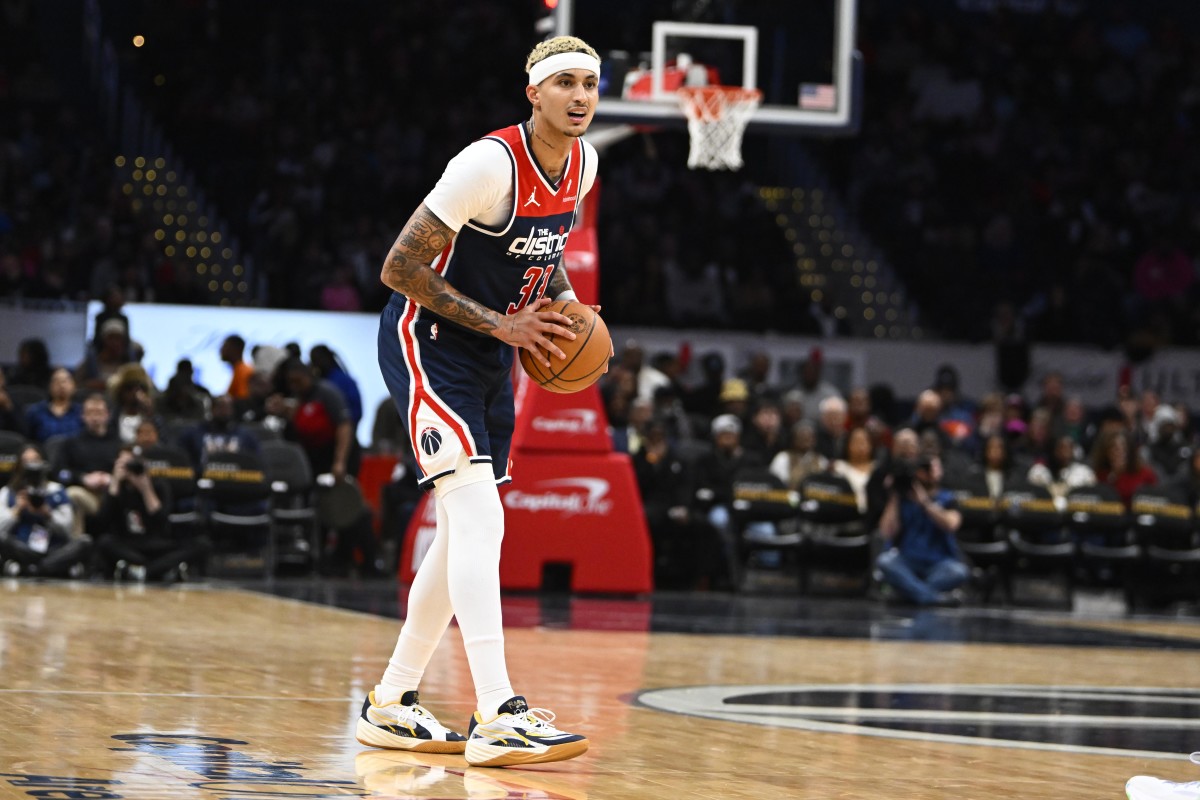 Washington Wizards forward Kyle Kuzma (33) looks on against the Atlanta Hawks during the second half at Capital One Arena. He recently found his way back to his hometown of Flint, MI to launch a jail reform program for women.