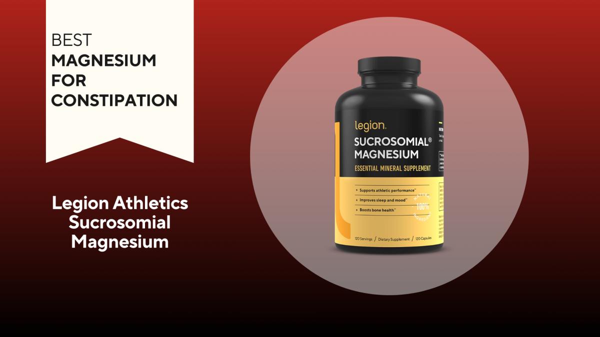 An image of a bottle of Legion Athletics Sucrosomial Magnesium against a red background.