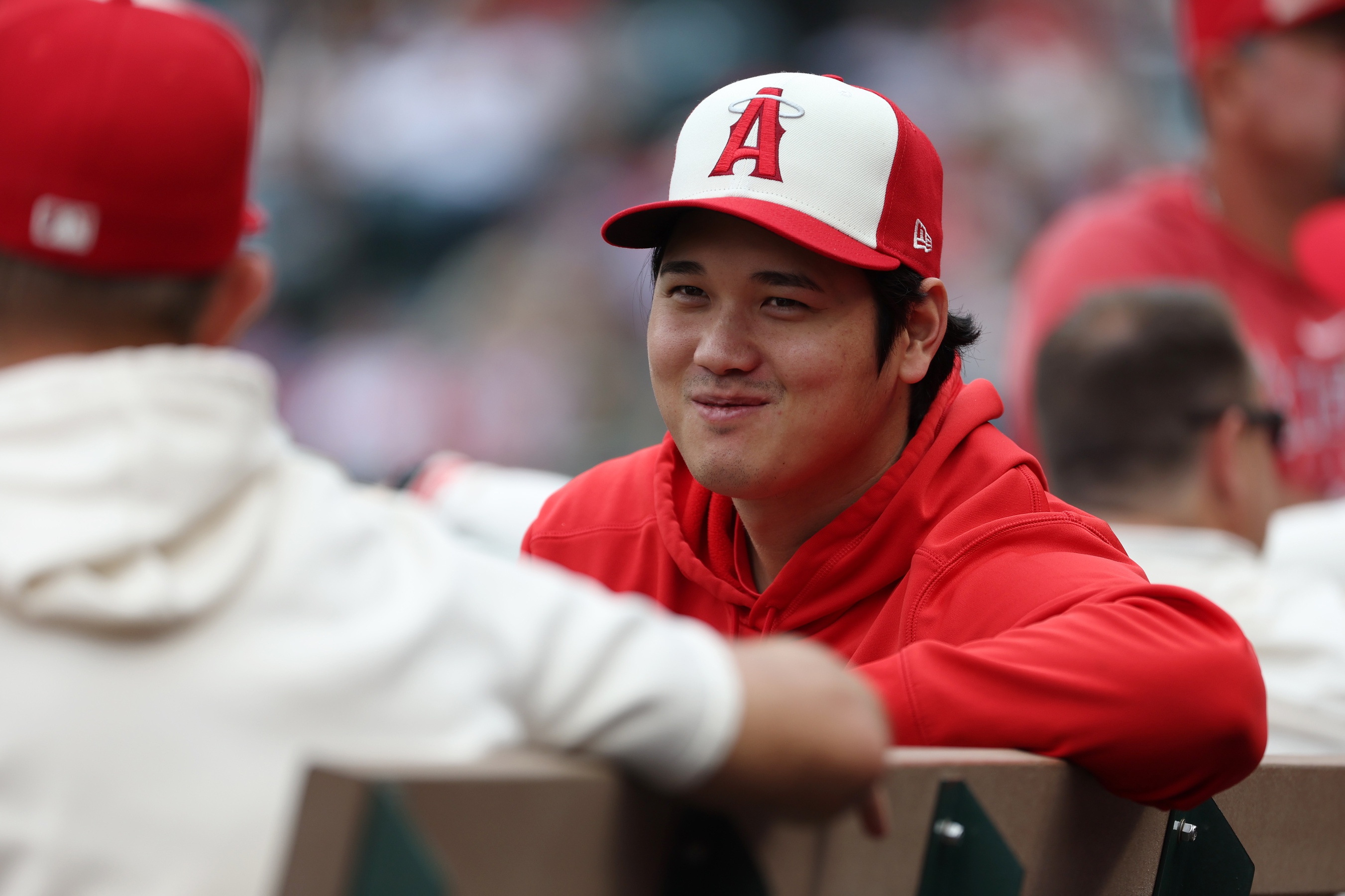 Shohei Ohtani in the Angels dugout
