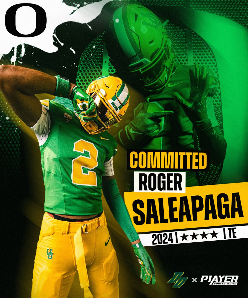 Roger Saleapaga is the second tight end to commit to Oregon in the 2024 recruiting class.