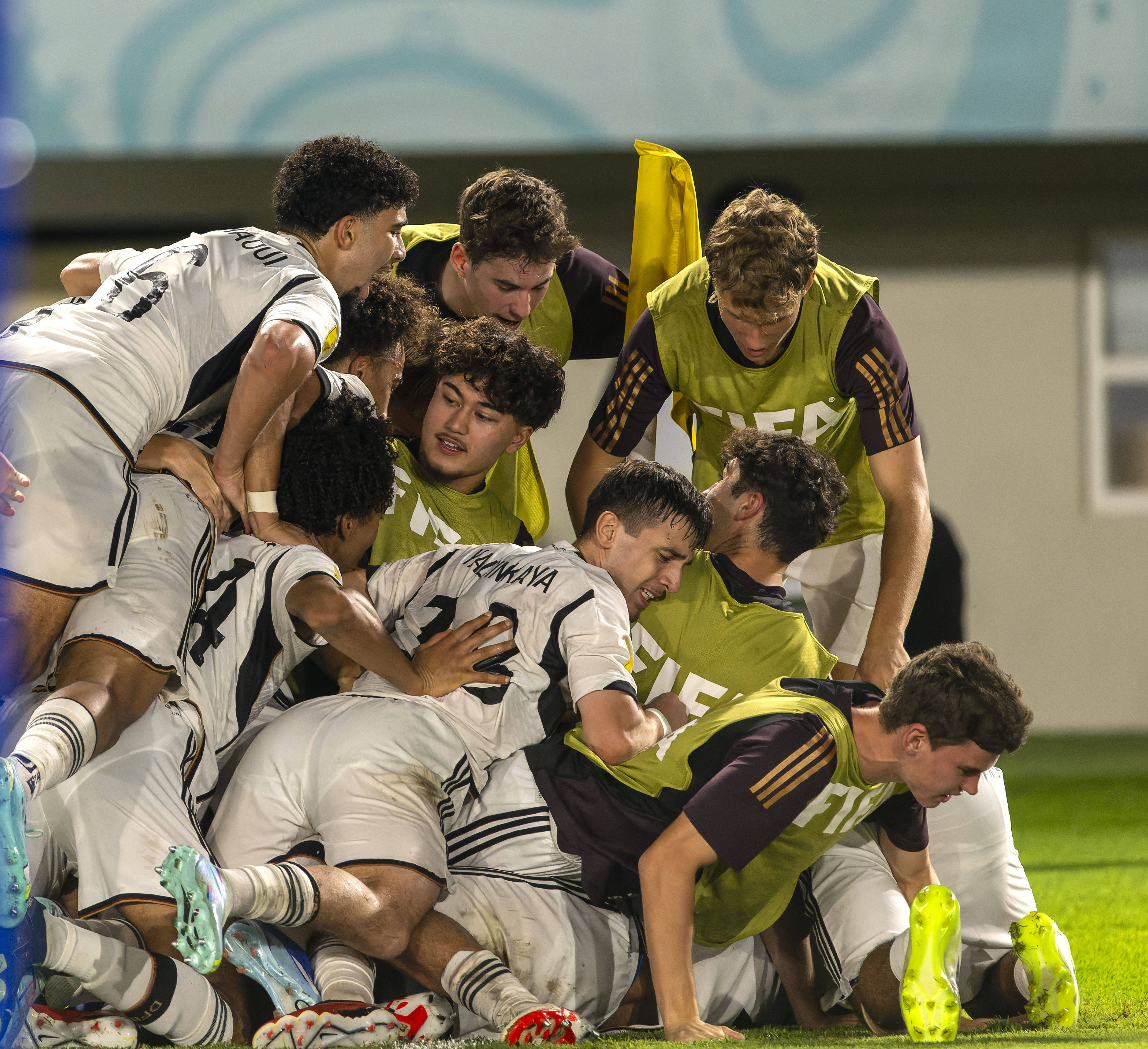 Germany players pictured celebrating during their victory over France in the final of the 2023 FIFA U17 World Cup