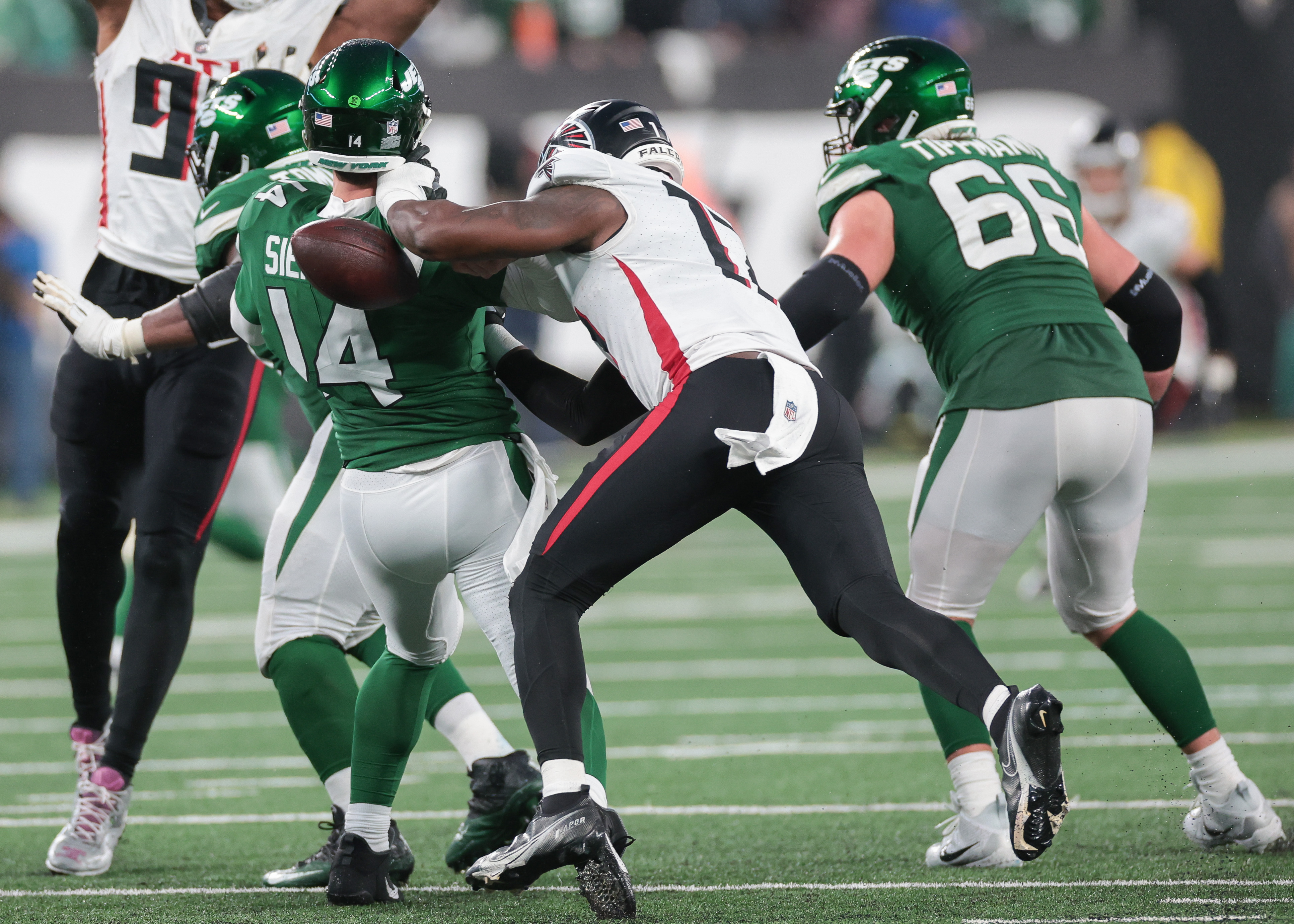 Second-year pro Arnold Ebiketie leads the Atlanta Falcons with 5.5 sacks.