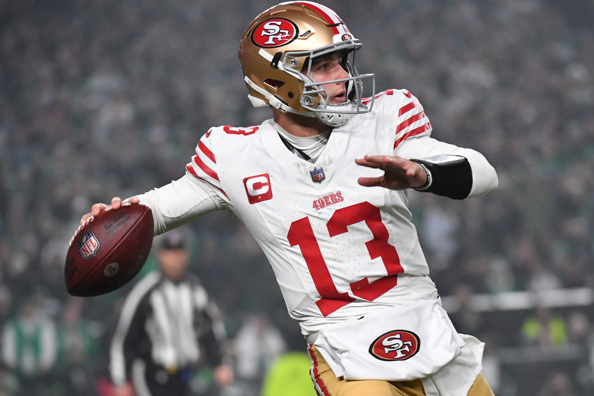 49ers quarterback Brock Purdy tossed three touchdowns against the Eagles, igniting San Francisco past the defending NFC champions. Purdy was knocked out of the 2022 NFC championship against the Eagles with an arm injury.