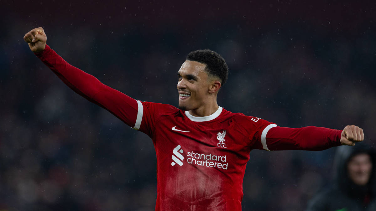 Trent Alexander-Arnold pictured celebrating after scoring Liverpool's winning goal in a 4-3 victory over Fulham in December 2023