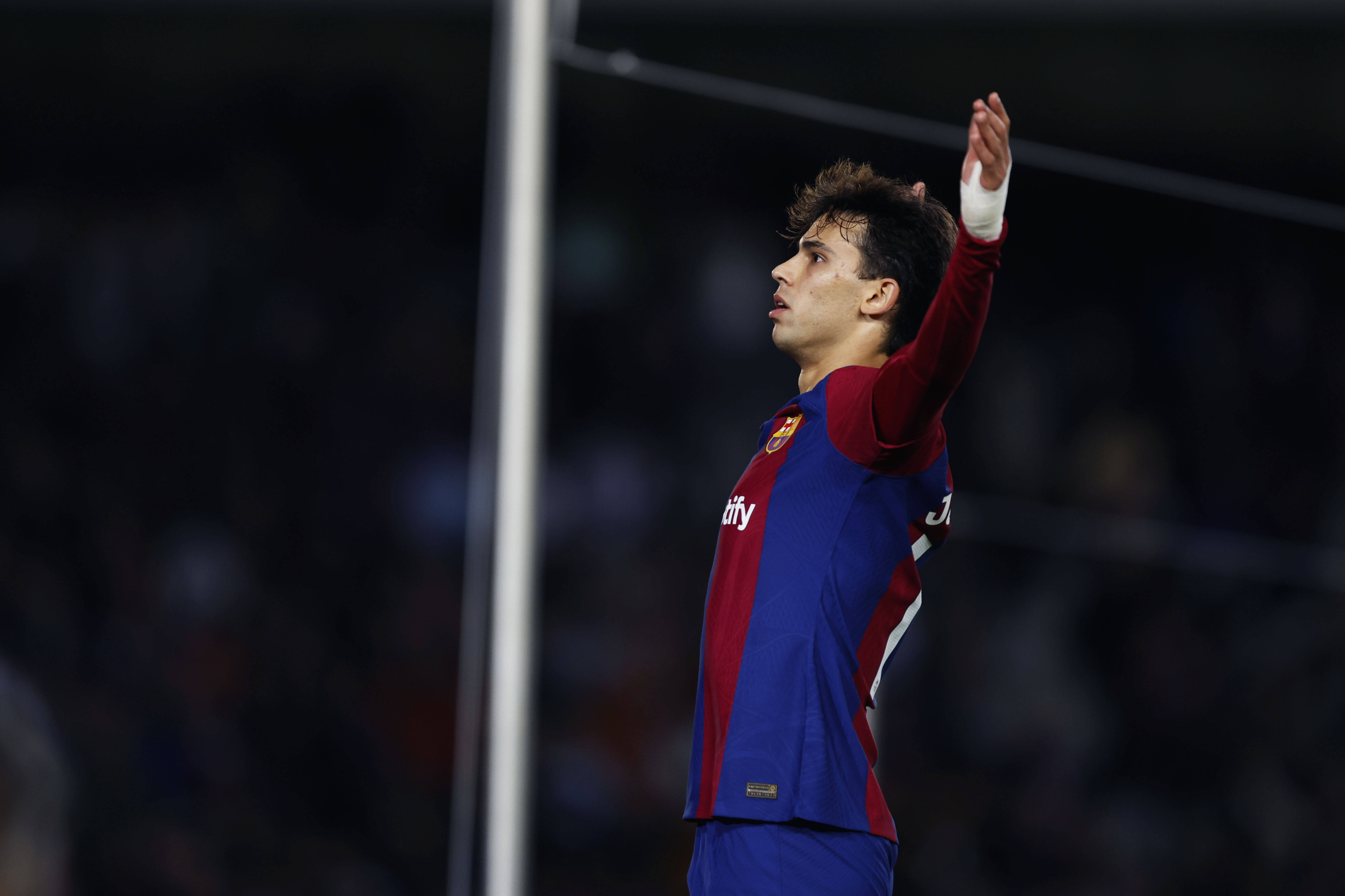 Joao Felix pictured celebrating after scoring the winning goal for Barcelona in a 1-0 victory over Atletico Madrid in December 2023