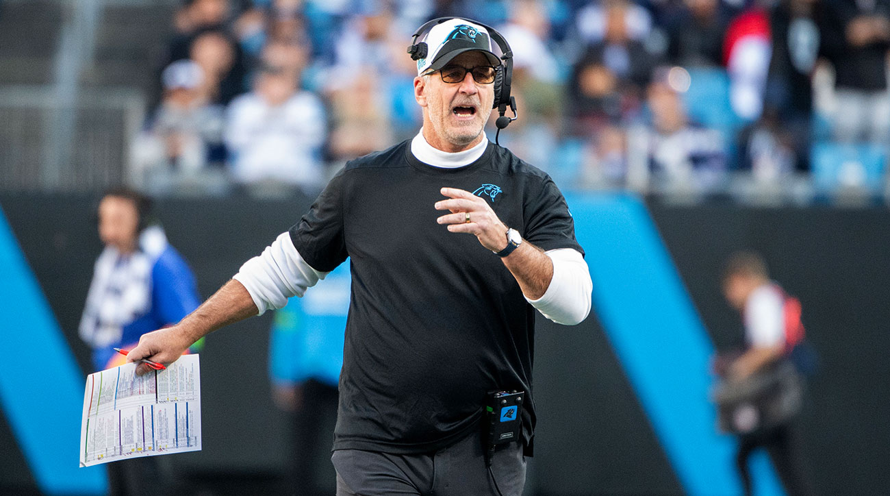 Panthers coach Frank Reich gestures during a game