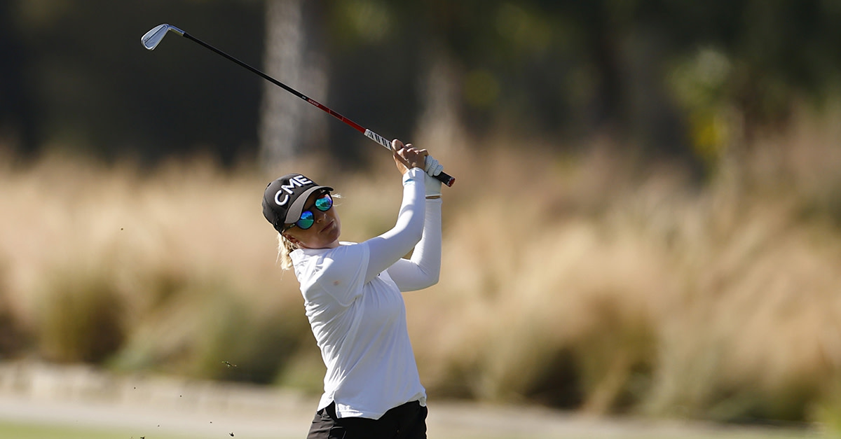Sarah Kemp swings during the 2023 CME Group Tour Championship.