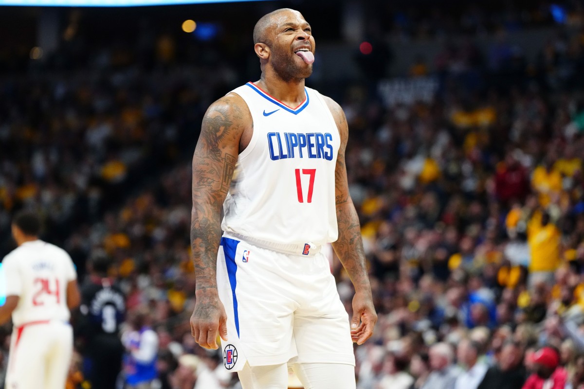 LA Clippers forward P.J. Tucker (17) reacts to a turnover 