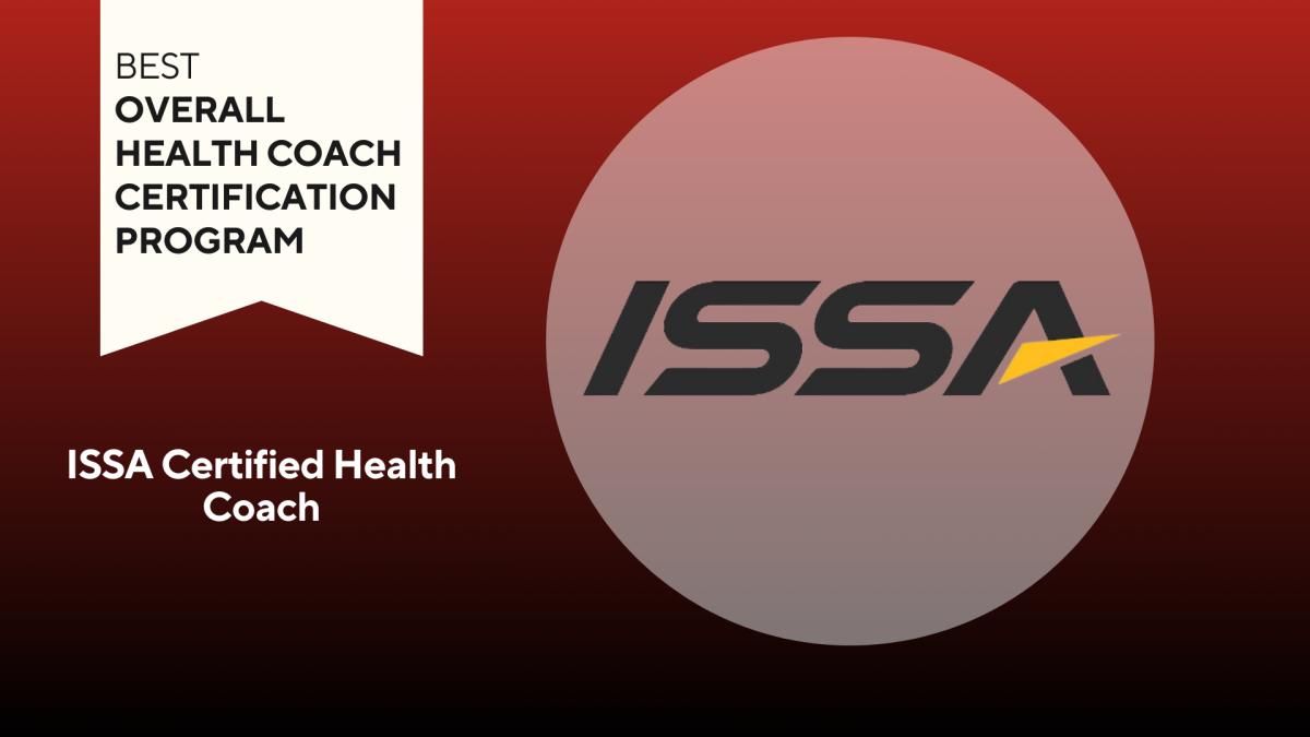 Best Overall Health Coach Certification: ISSA logo on red background