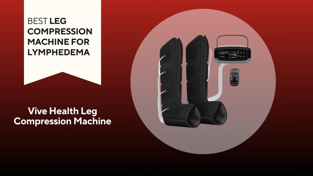 vive leg compression boots and controls on a red background