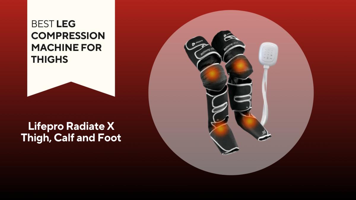 lifepro radiate leg compression machine, controls on a red background