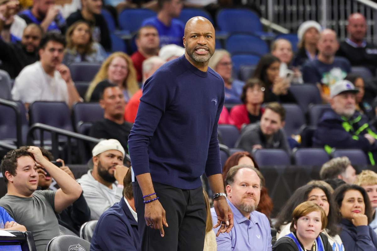 Orlando Magic head coach Jamahl Mosley looks on during the second quarter against the Detroit Pistons at Amway Center.