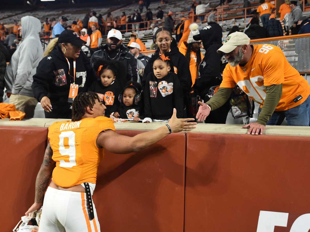 Former Tennessee Volunteers DE Tyler Baron after the win over Vanderbilt. (Photo by Saul Young of the News Sentinel)