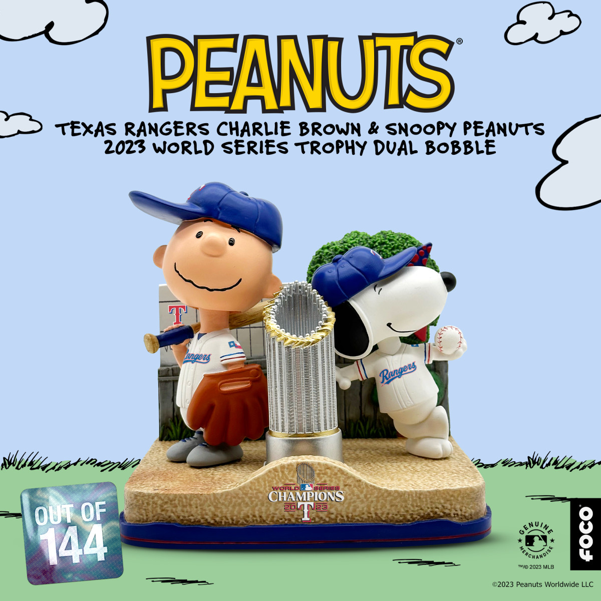 Peanuts Charlie Brown & Snoopy Texas Rangers World Series Champions Bobblehead
