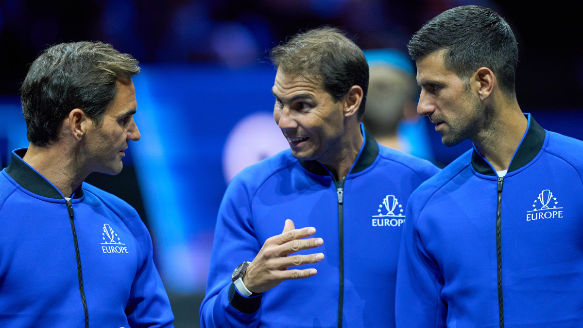 Roger Federer, Rafael Nadal and Novak Djokovic at the opening of the Laver Cup.