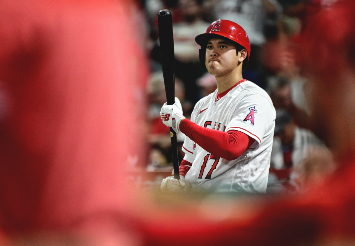 Shohei Ohtani prepares to hit for the Los Angeles Angels.