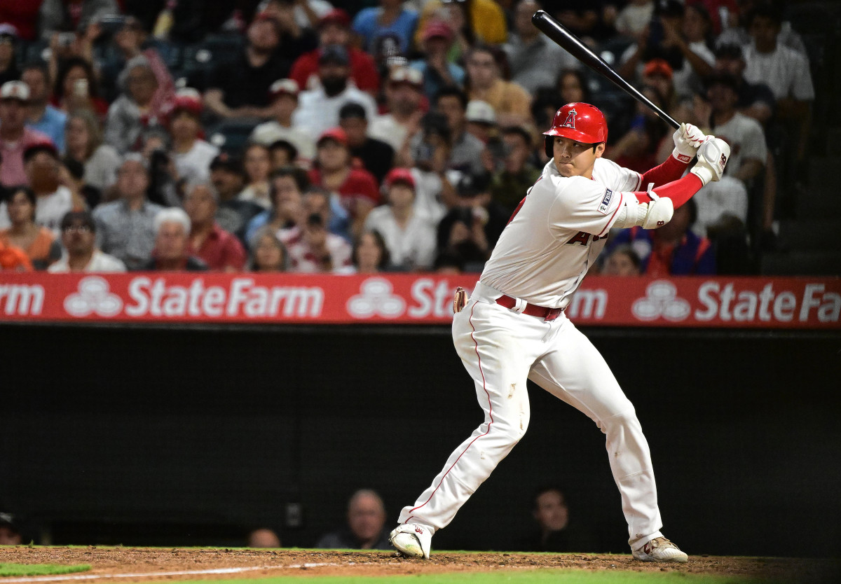 Shohei Ohtani at bat for the Los Angeles Angels.