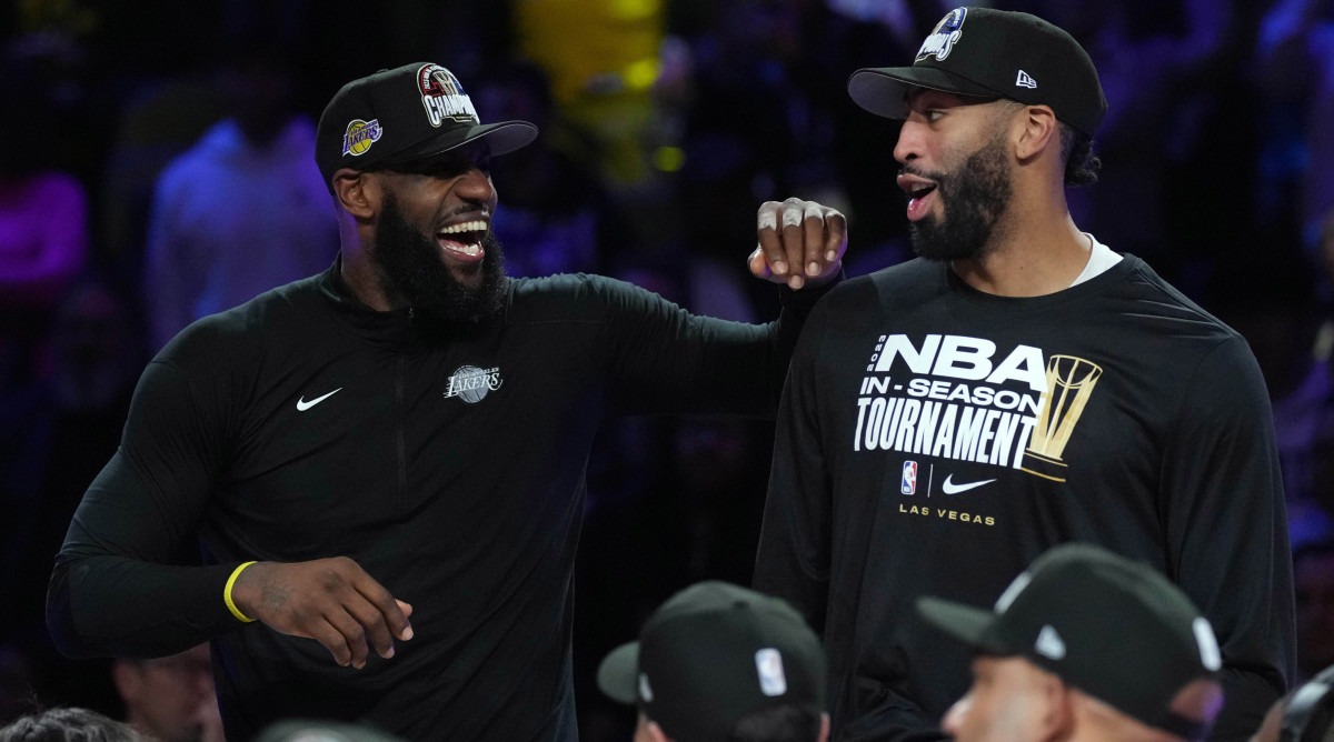 LeBron James and Anthony Davis after winning the NBA Cup.