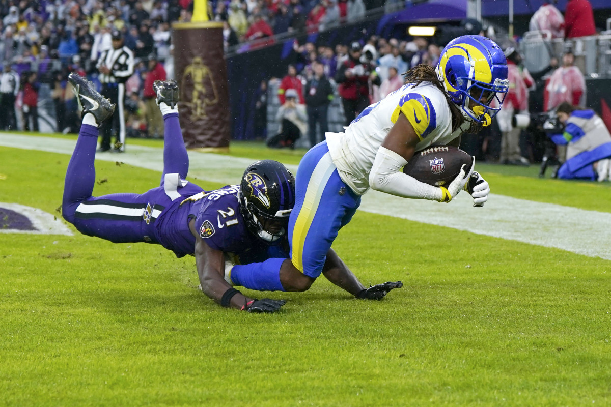 Los Angeles Rams wide receiver Demarcus Robinson (15) scores a touchdown against the Baltimore Ravens during the fourth quarter at M&T Bank Stadium.