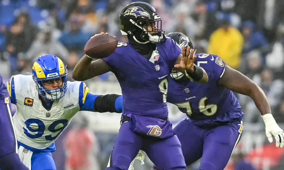 Baltimore Ravens quarterback Lamar Jackson threw for three touchdowns in a win over the Los Angeles Rams. 