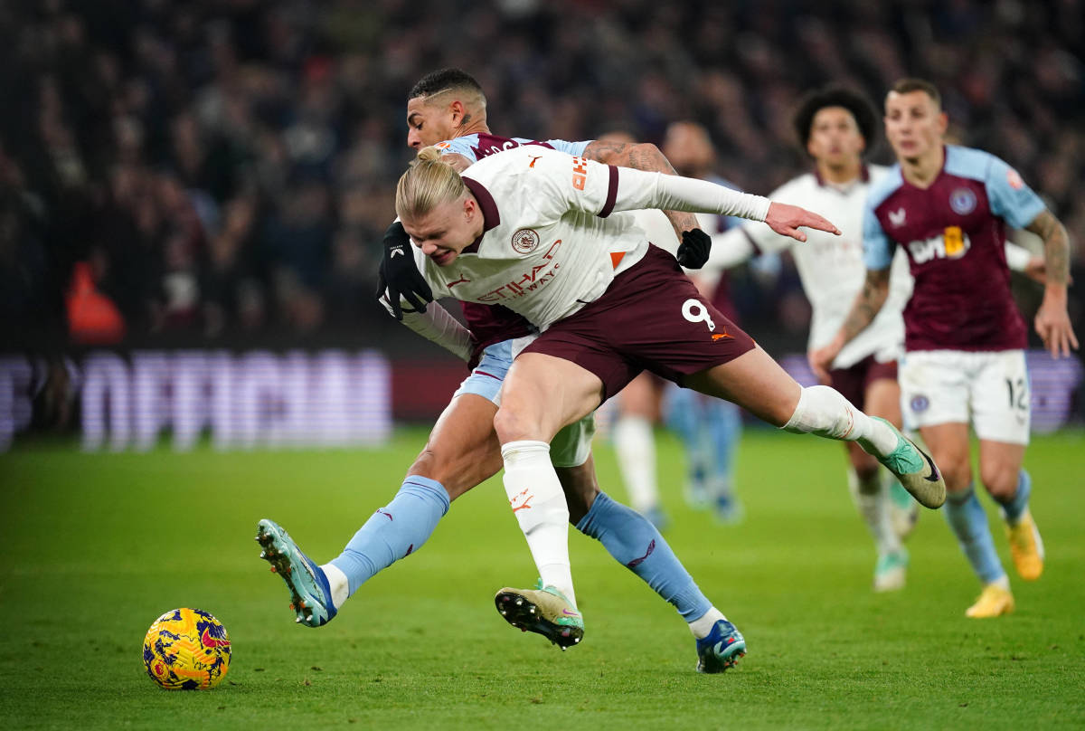 Manchester City no.9 Erling Haaland pictured during a 1-0 loss at Aston Villa in December 2023