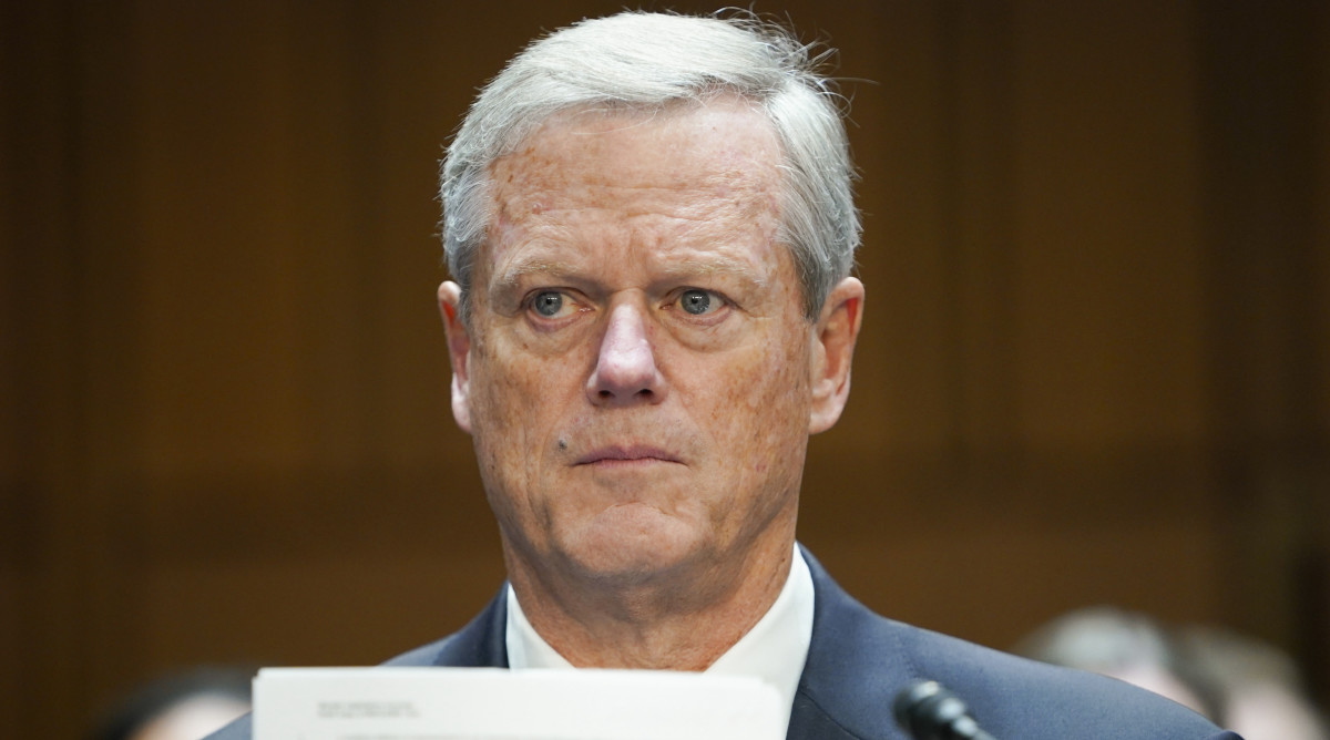 NCAA President Charlie Baker before the start of the Senate Judiciary Committee hearing on Name, Image, and Likeness, and the Future of College Sports in October 2023
