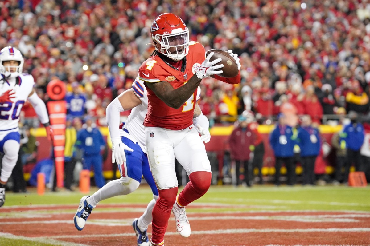 Chiefs receiver Rashee Rice had seven catches for 70 yards and a touchdown against the Bills in Week 14.