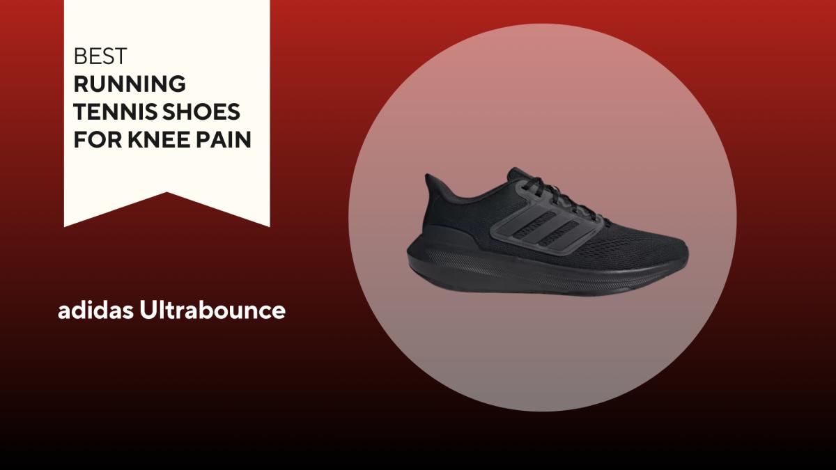 An image of a black adidas Ultrabounce shoe against a red background.