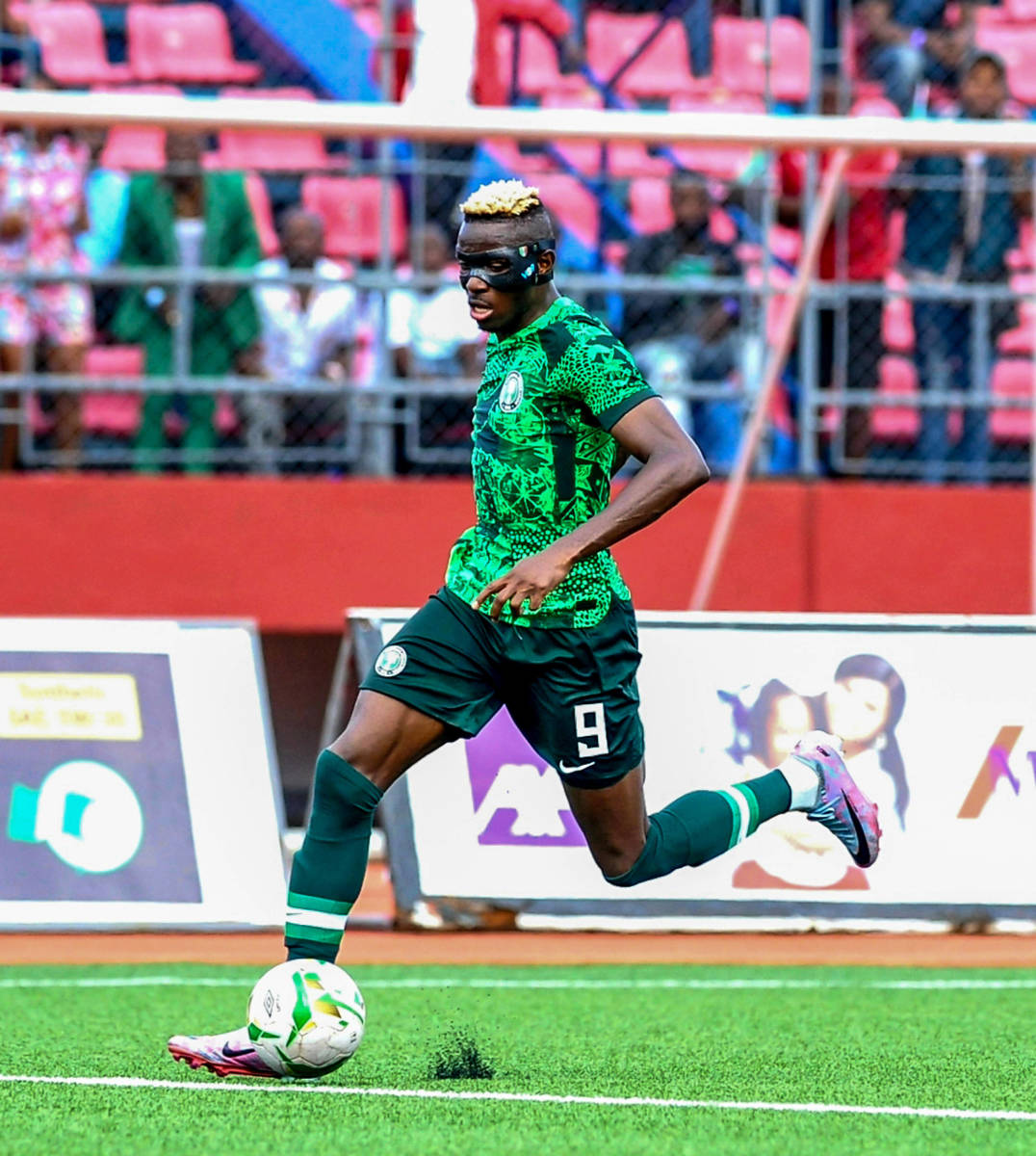 Victor Osimhen pictured playing for Nigeria against Sierra Leone in June 2023