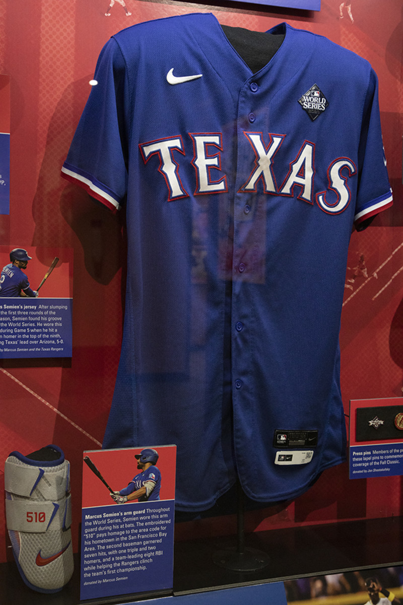 The National Baseball Hall of Fame and Museum’s Autumn Glory exhibit has been updated to include artifacts from the Texas Rangers 2023 World Series championship, including Marcus Semien's jersey and elbow guard worn during the Game 5 clincher.