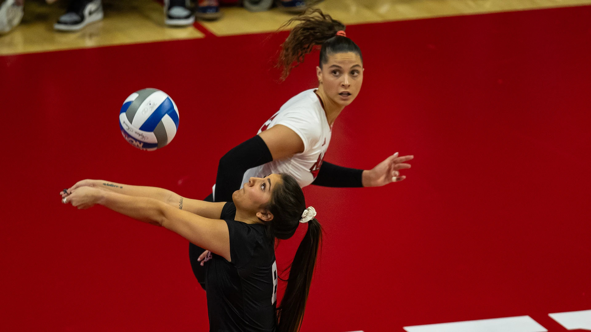 Team captains Lexi Rodriguez (front) and Merritt Beason (back) earned AVCA All-America First Team honors while leading Nebraska to its 17th Final Four in program history (Dec. 9, 2023)