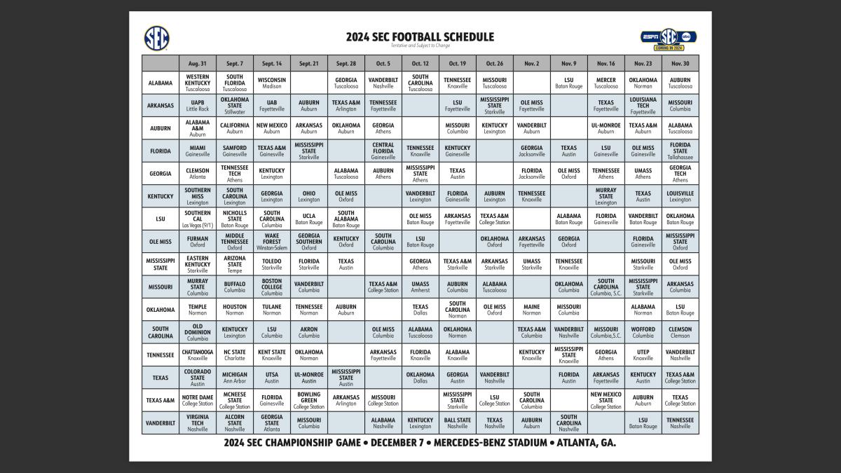 2004 SEC Football Schedule Grid