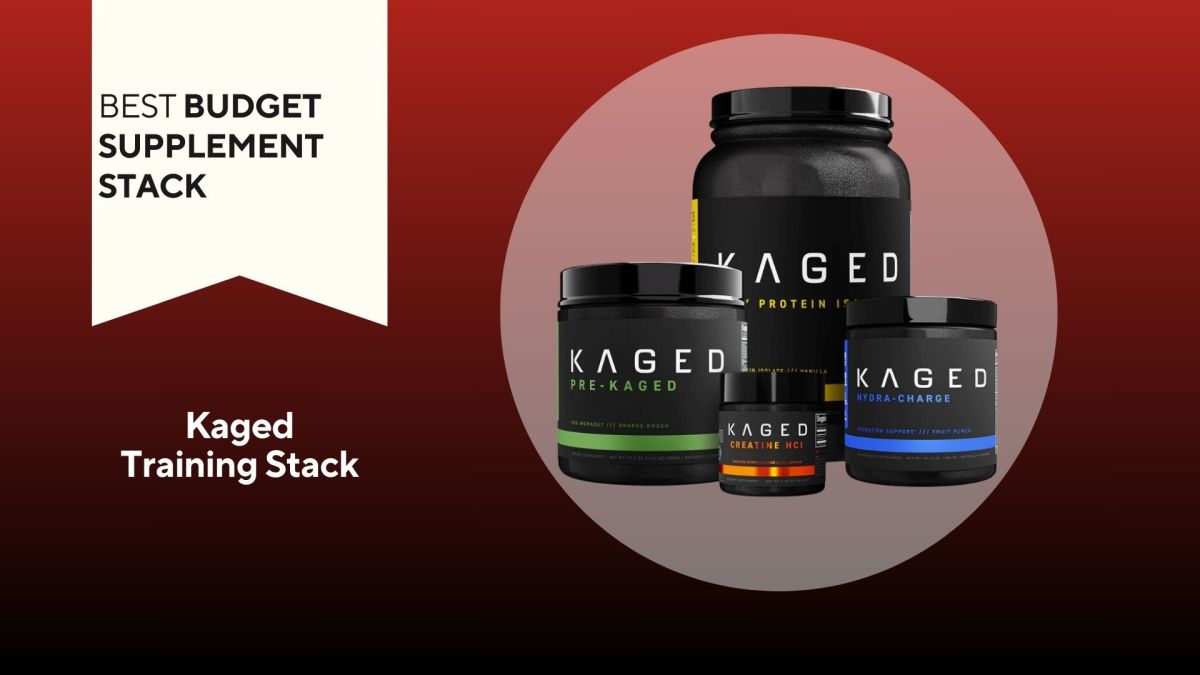 Four black tubs with white writing that says "KAGED" against a red background