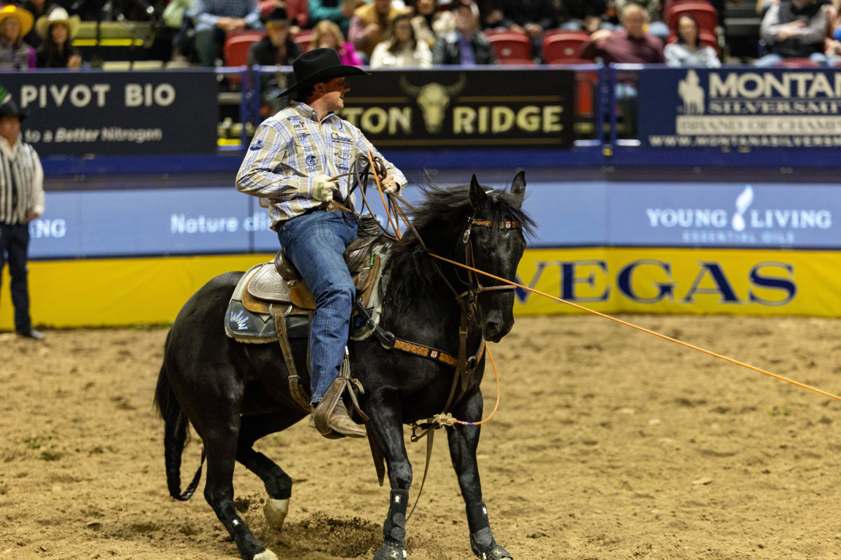 Wesley Thorp in Round 2 of the 2023 Wrangler National Finals Rodeo.