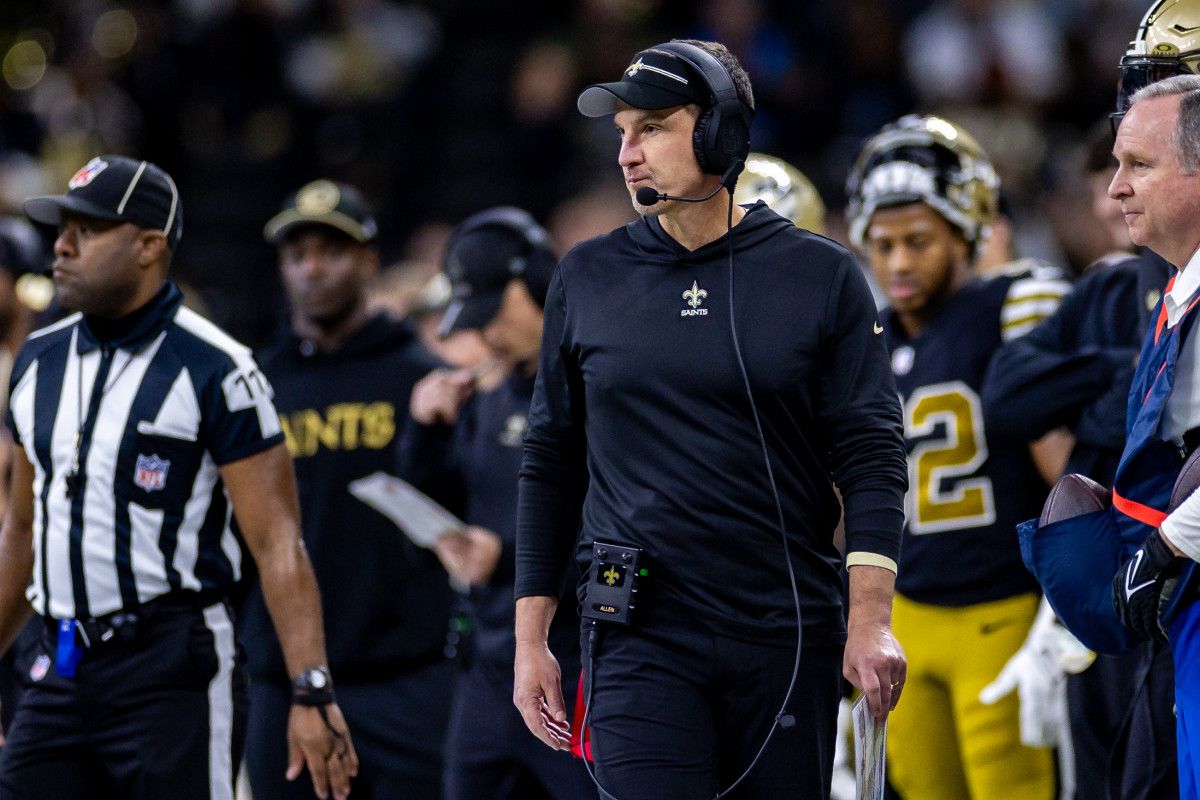 New Orleans Saints head coach Dennis Allen looks on against the Carolina Panthers