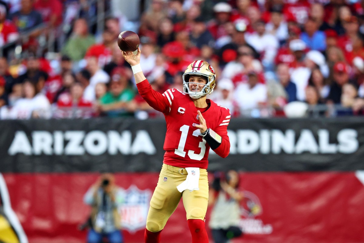 San Francisco quarterback Brock Purdy completed 16-of-25 passes for 242 yards and four touchdowns against the Cardinals on Sunday in Week 15.