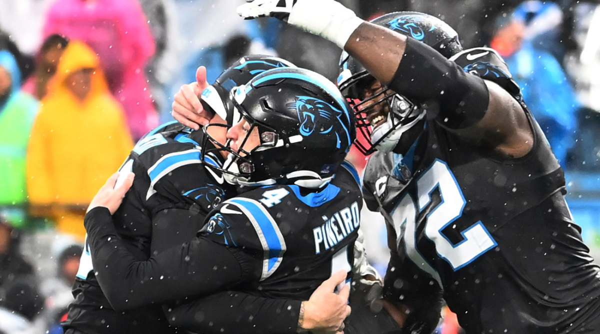 Panthers celebrate after a game-winning field goal