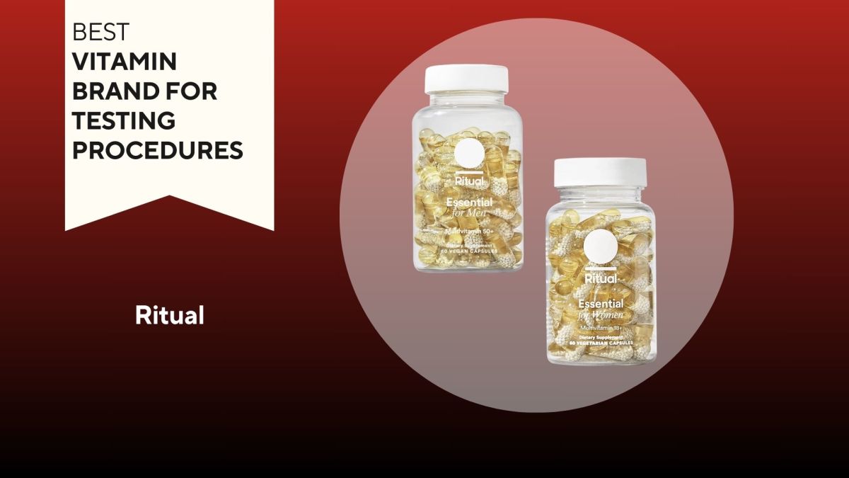 Two clear pill bottles full of yellow pills against a red background