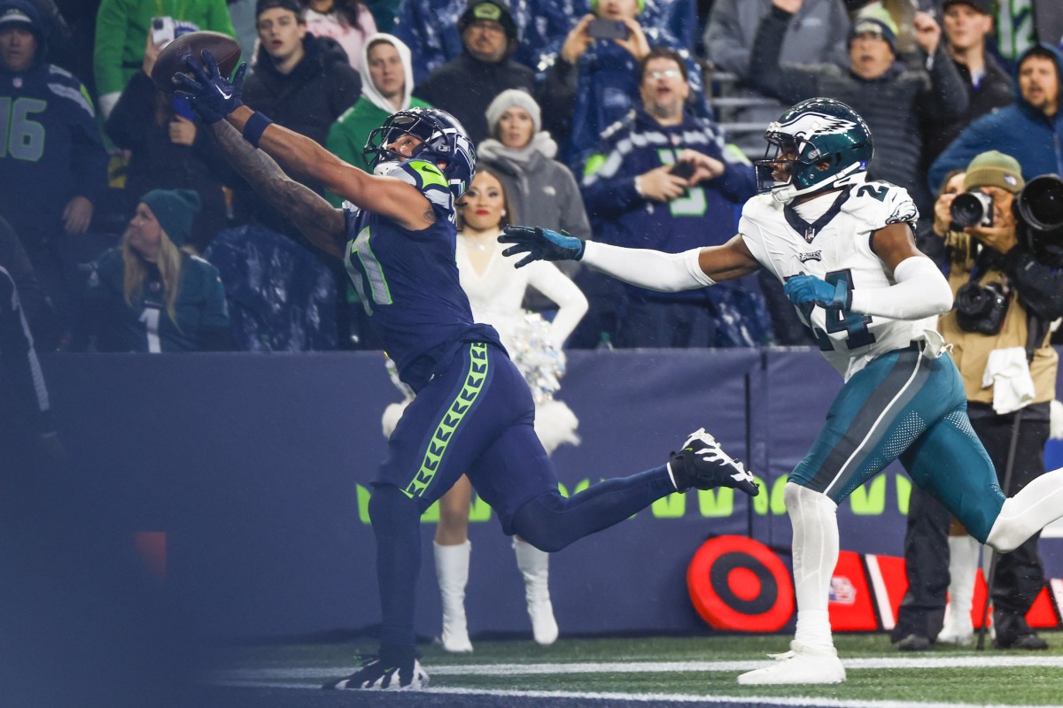 Philadelphia Eagles CB James Bradberry is beaten by Seattle Seahawks rookie Jaxon Smith-Njigba for the game-winning touchdown in Week 15
