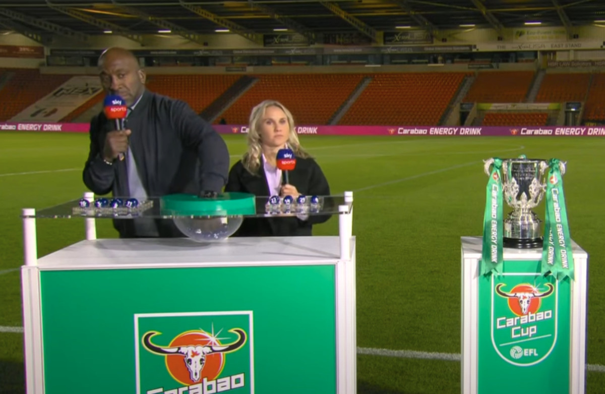 Darren Moore (left) and Izzy Christiansen pictured making the draw for the third round of the Carabao Cup at Doncaster's Keepmoat Stadium in August 2023