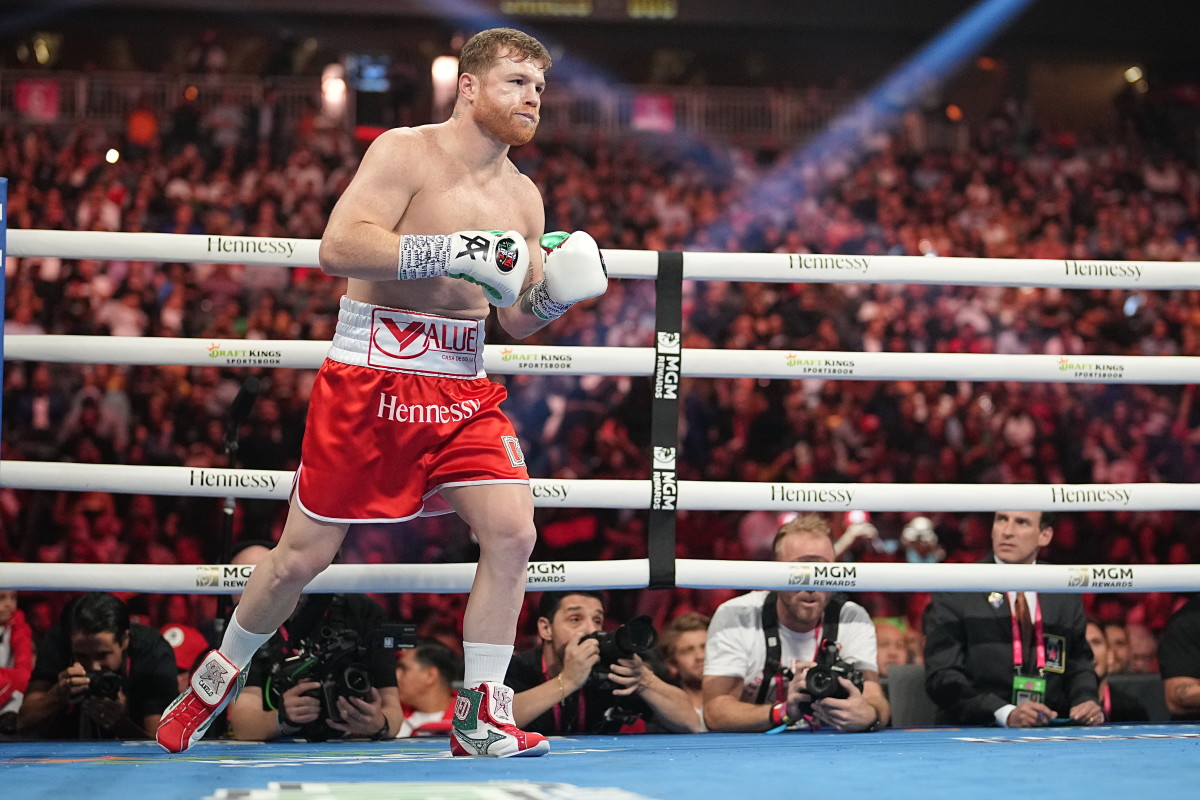 Alvarez stands ready in the ring.