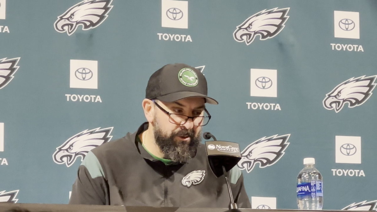 Matt Patricia, now the Philadelphia Eagles' de facto defensive coordinator, meets with reporters for the first time since he was hired back on April 20.